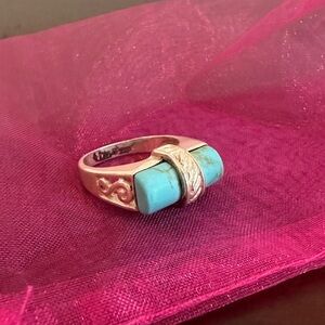 Southwestern Sterling Silver and Turquoise Filigree Ring in Size 8.75